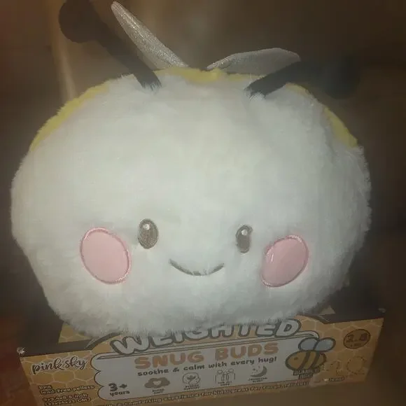 Pink Sky Weighted Snug Bud Bumble Bee Plush Stress Support Snuggle Buddy Calm - Picture 8 of 9